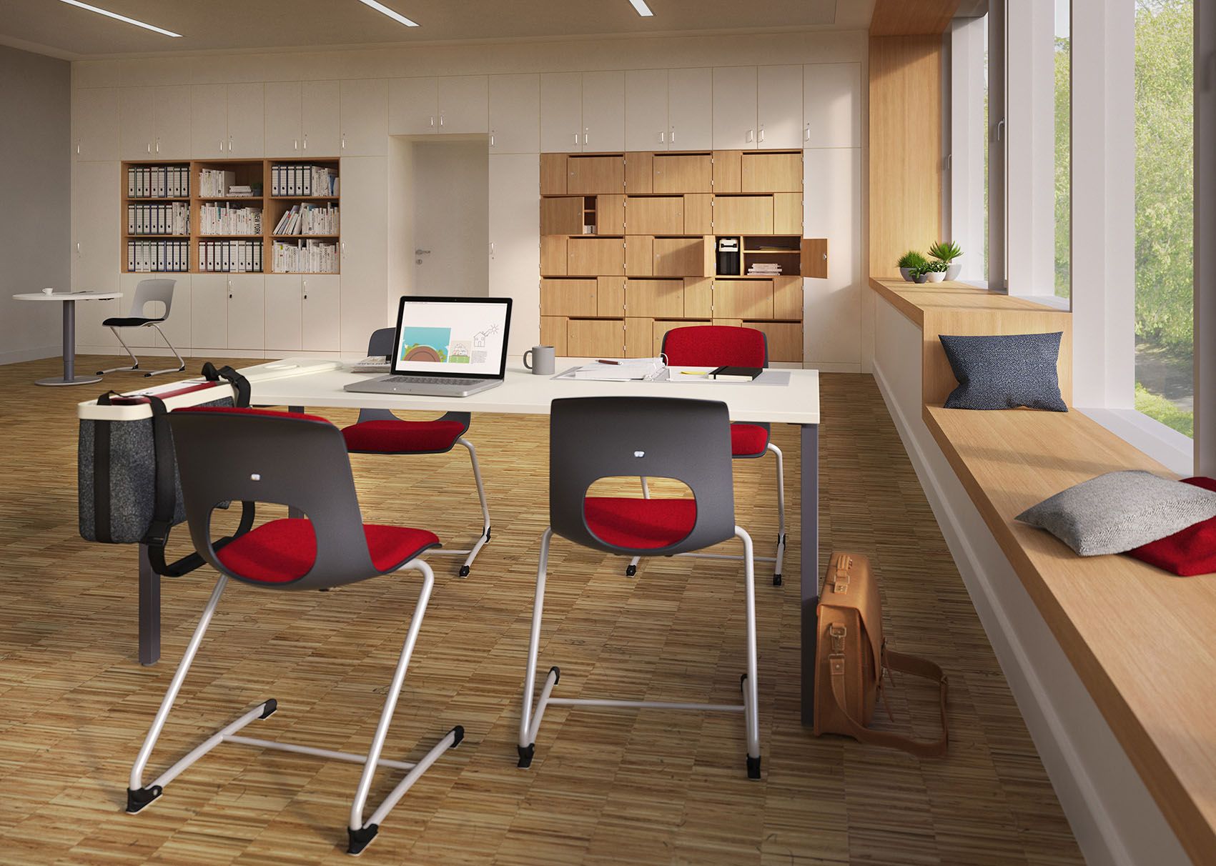 Teachers' room with large desk and upholstered NF-Swing chairs