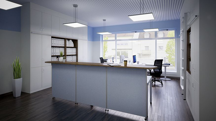 Counter with partition screens in a secretary's office