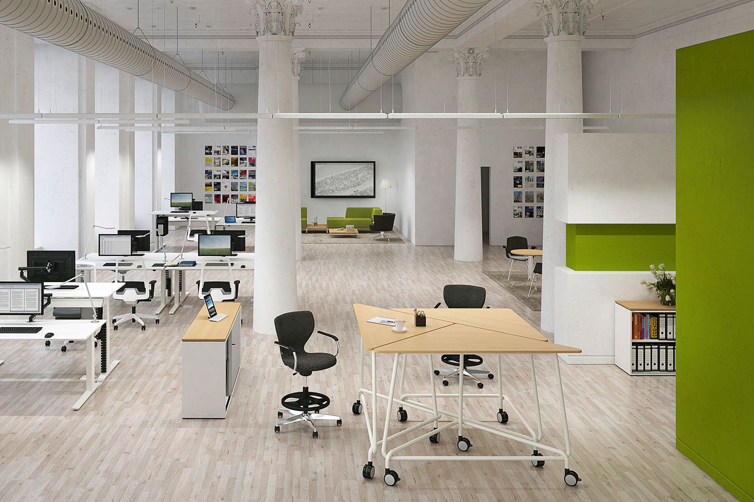 Meeting area with TriUnion high tables in an office