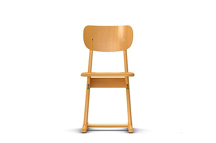 A VS wooden skid chair from the front