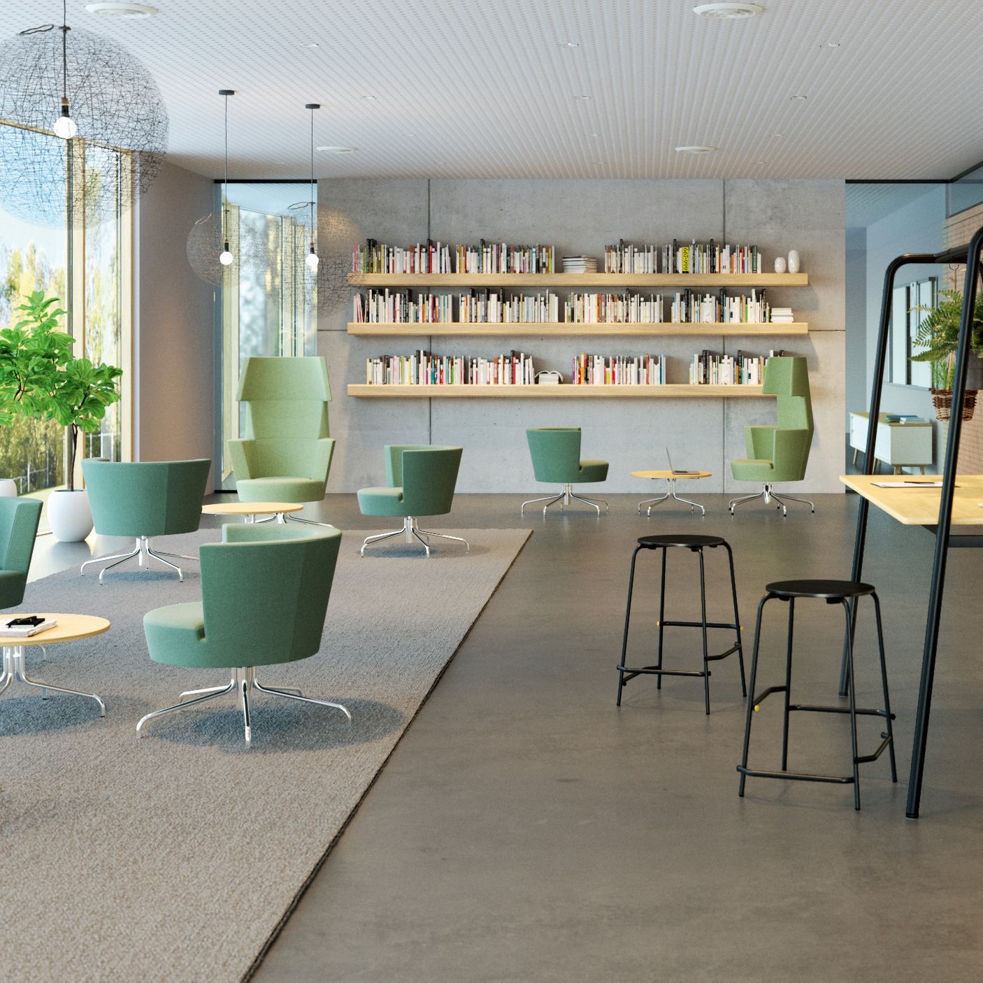 Break room as a meeting area with the LowBack and HiBack armchairs from the VS Lounge series