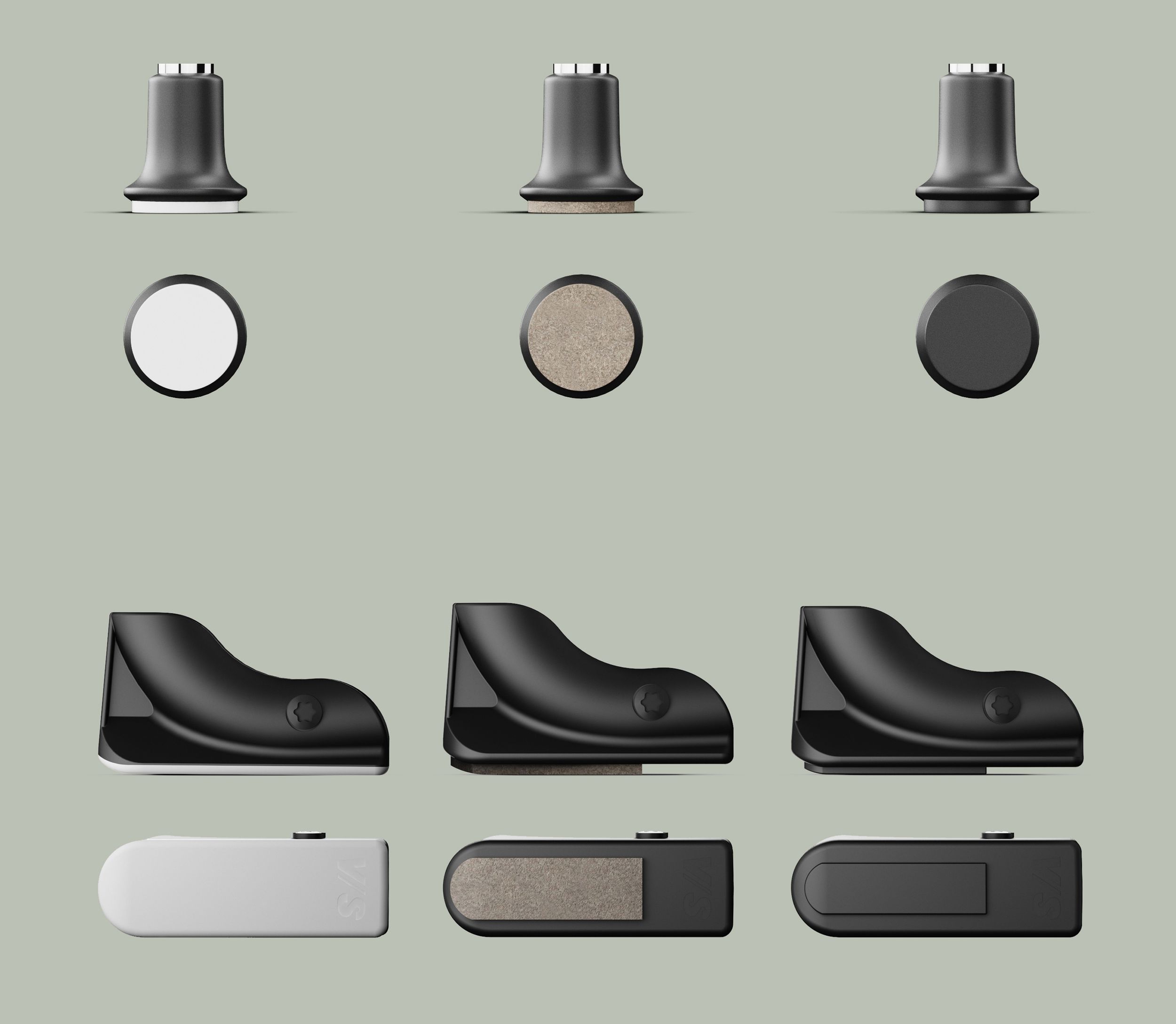 Overview of the various replaceable glides for VS chairs