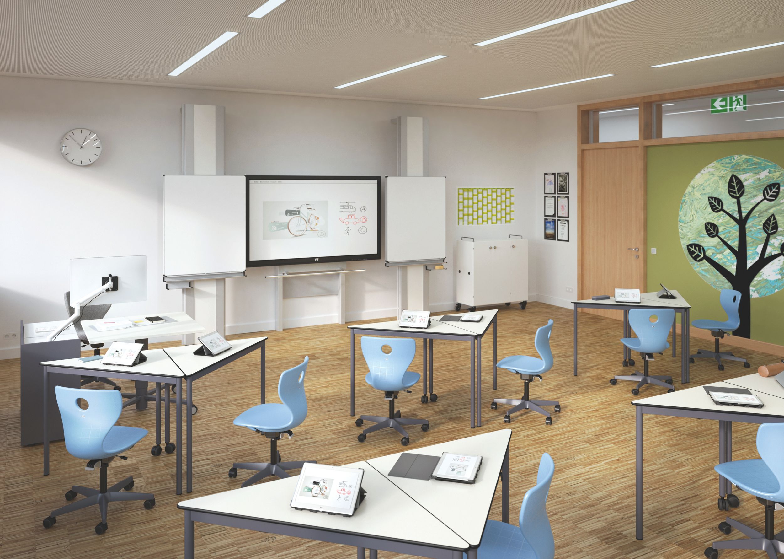 Salle de classe avec les tables triangulaires de VS TriTable