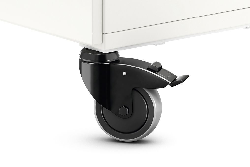 Close-up of the lockable castors on Shift+ furniture by VS