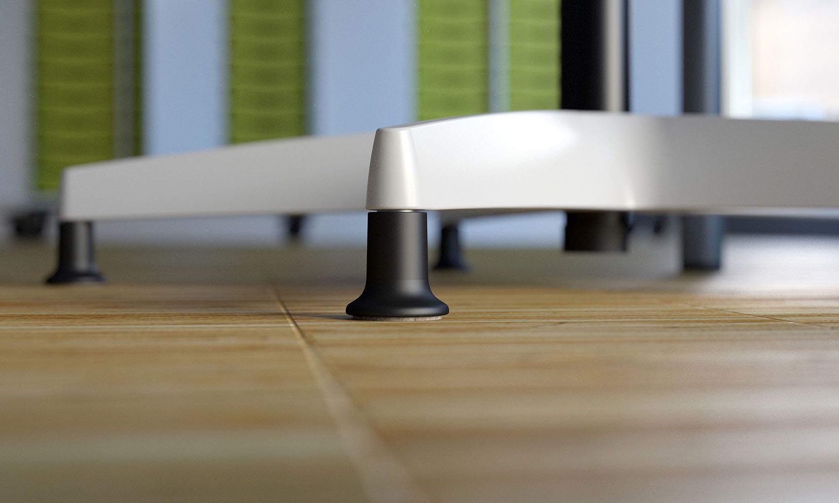 Close-up of glides under table legs to protect the floor covering