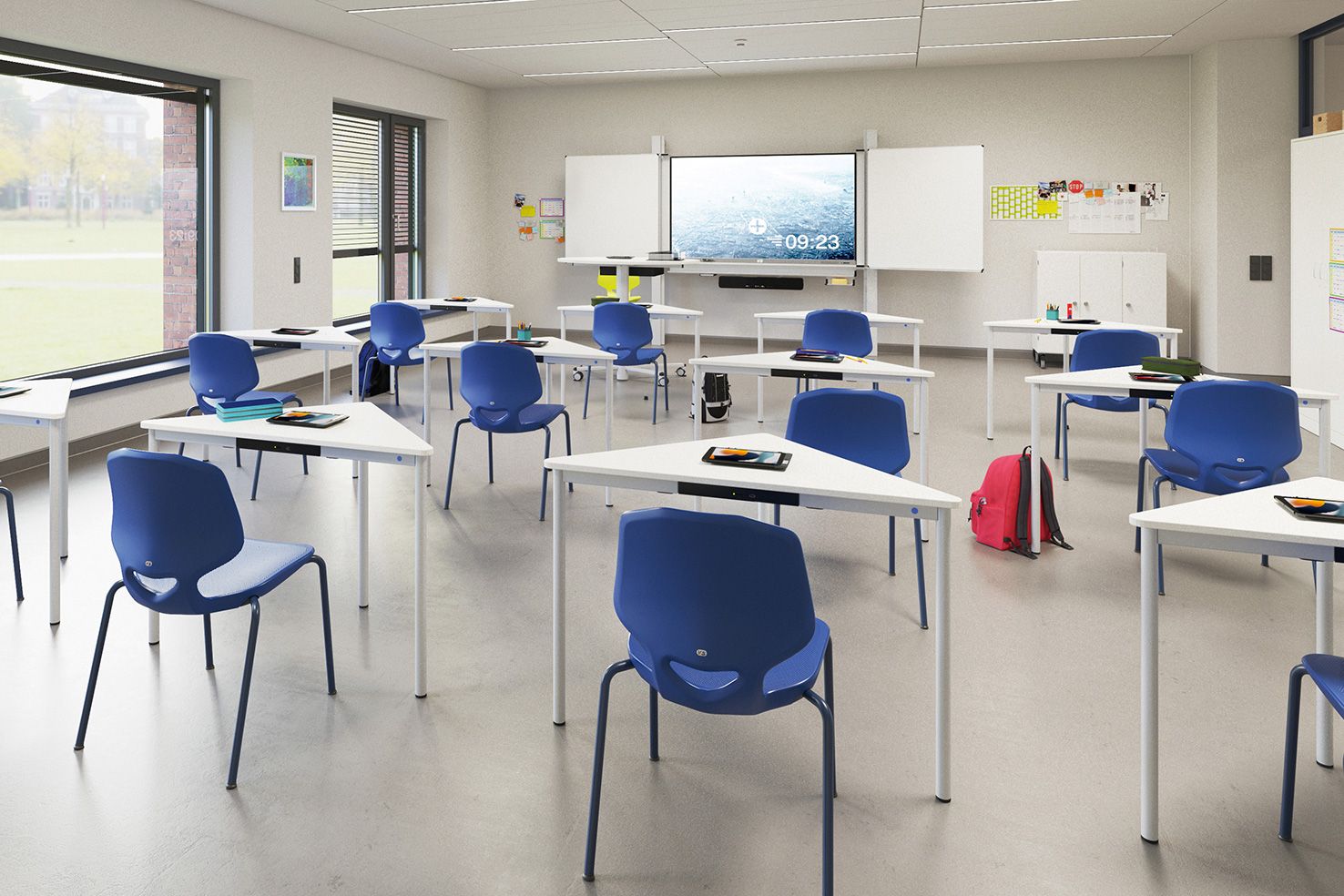 A digital classroom with ReCharge charging stations integrated into the students' desks by VS