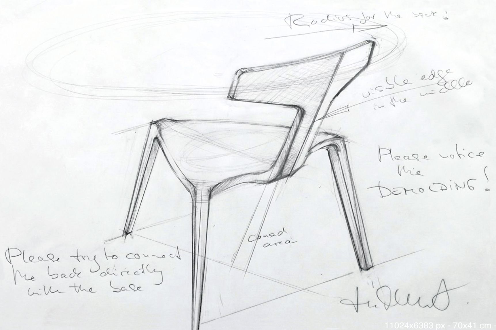 An early sketch for the multi-award-winning, sustainable chair Stakki, created by designer Martin Ballendat