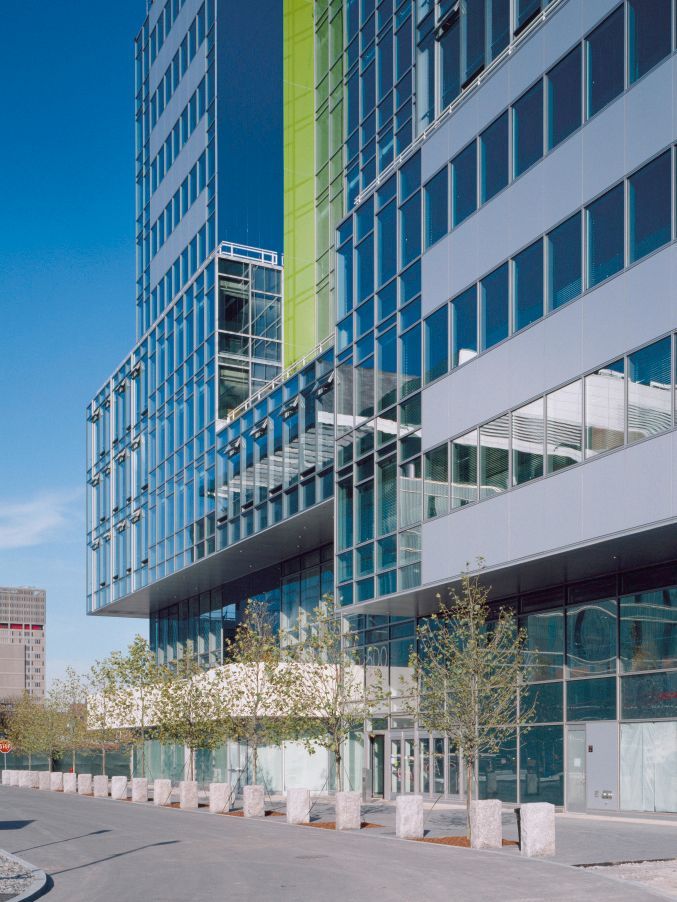 Das Gebäude Genzyme Center in Cambridge, Massachusetts, USA, Hauptsitz der Genzyme Corporation