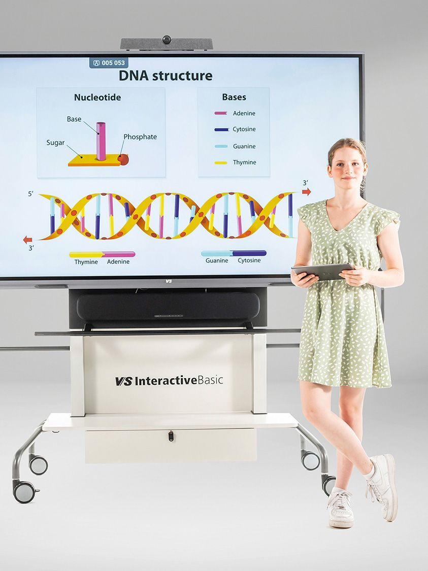 Eine Schülerin präsentiert am interaktiven Whiteboard InteractiveBasic von VS