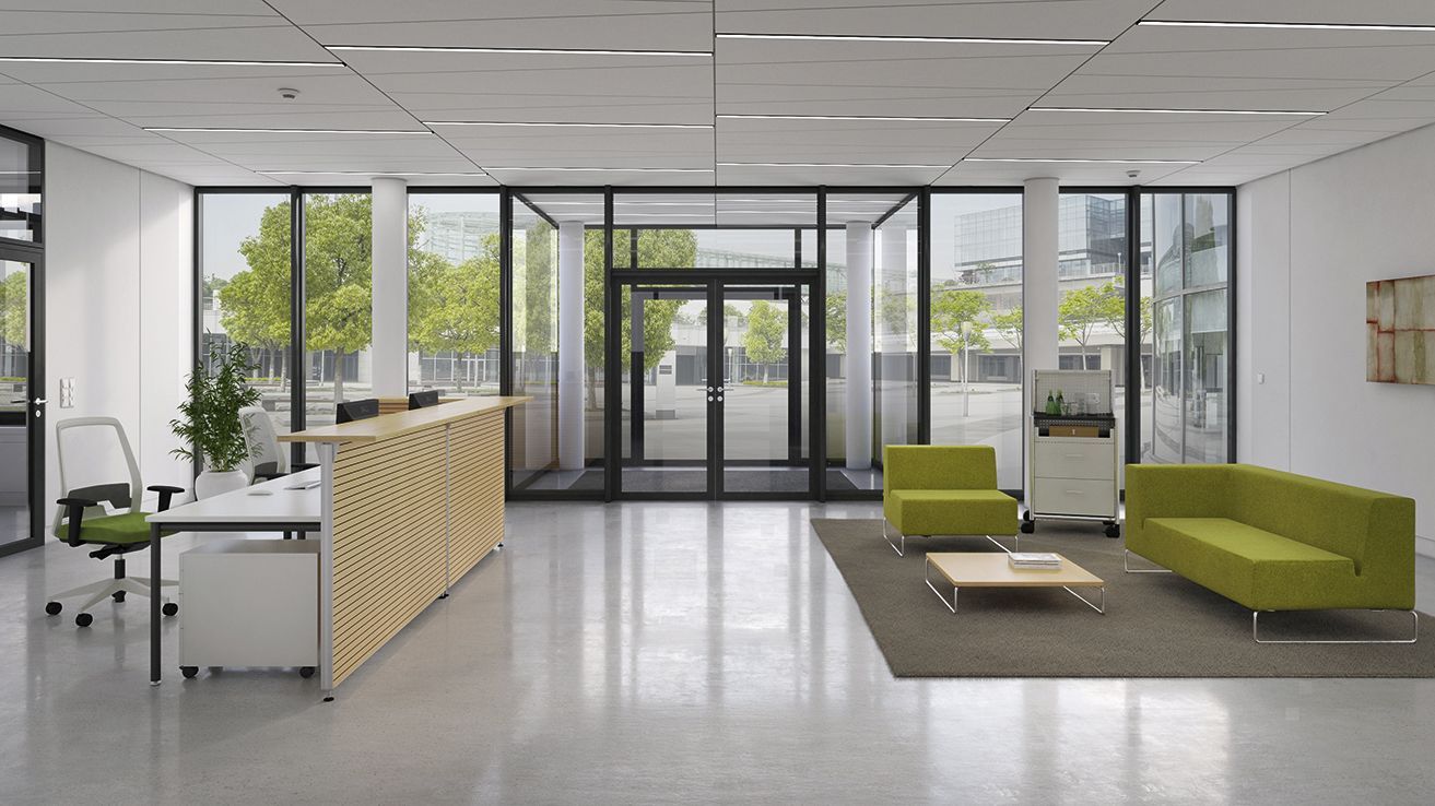 Reception with counter and waiting area with armchair and chaise longue LowBack by VS