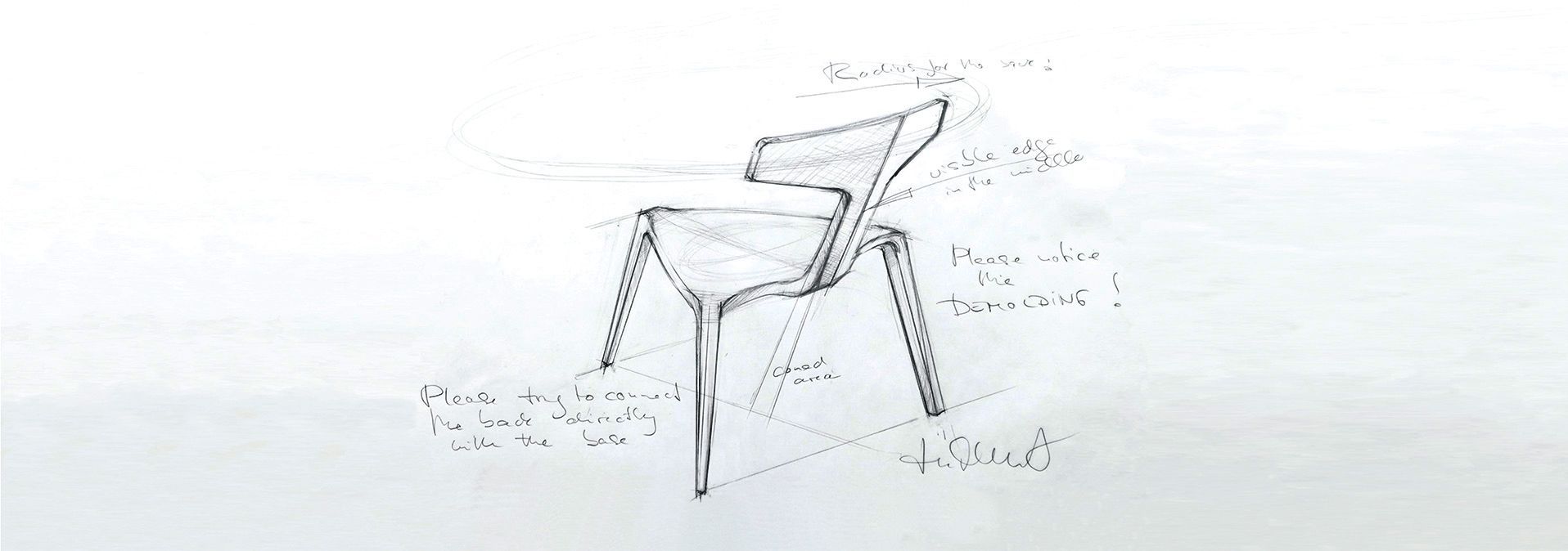 An early sketch for the multi-award-winning, sustainable chair Stakki, created by designer Martin Ballendat