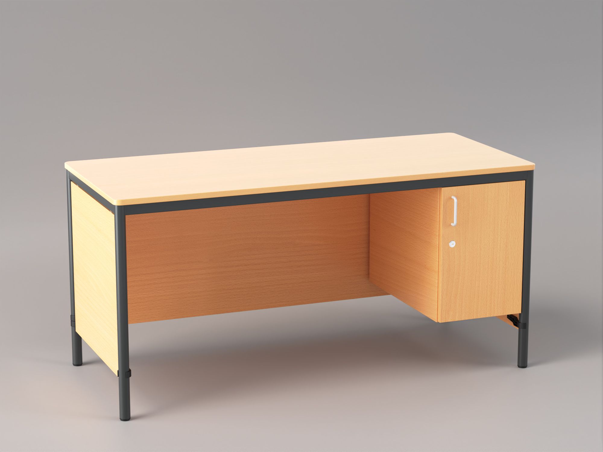 Der VS-Tisch EcoTable mit Holzverkleidung und Unterbauschrank