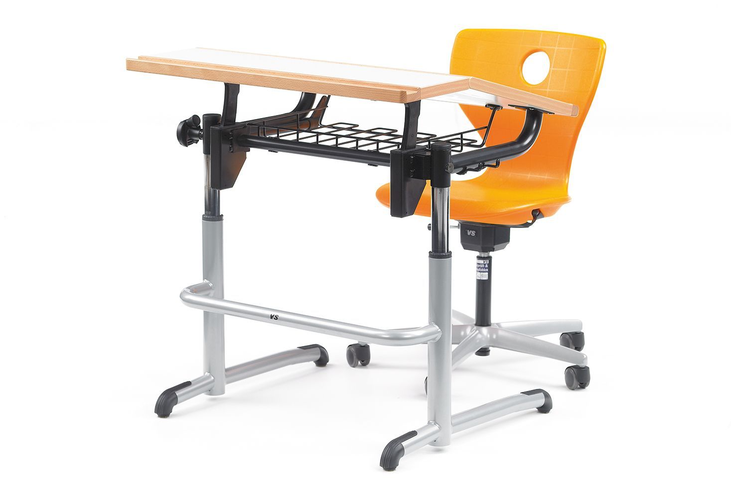 A PantoMove swivel chair and an Ergo-III student's desk by VS