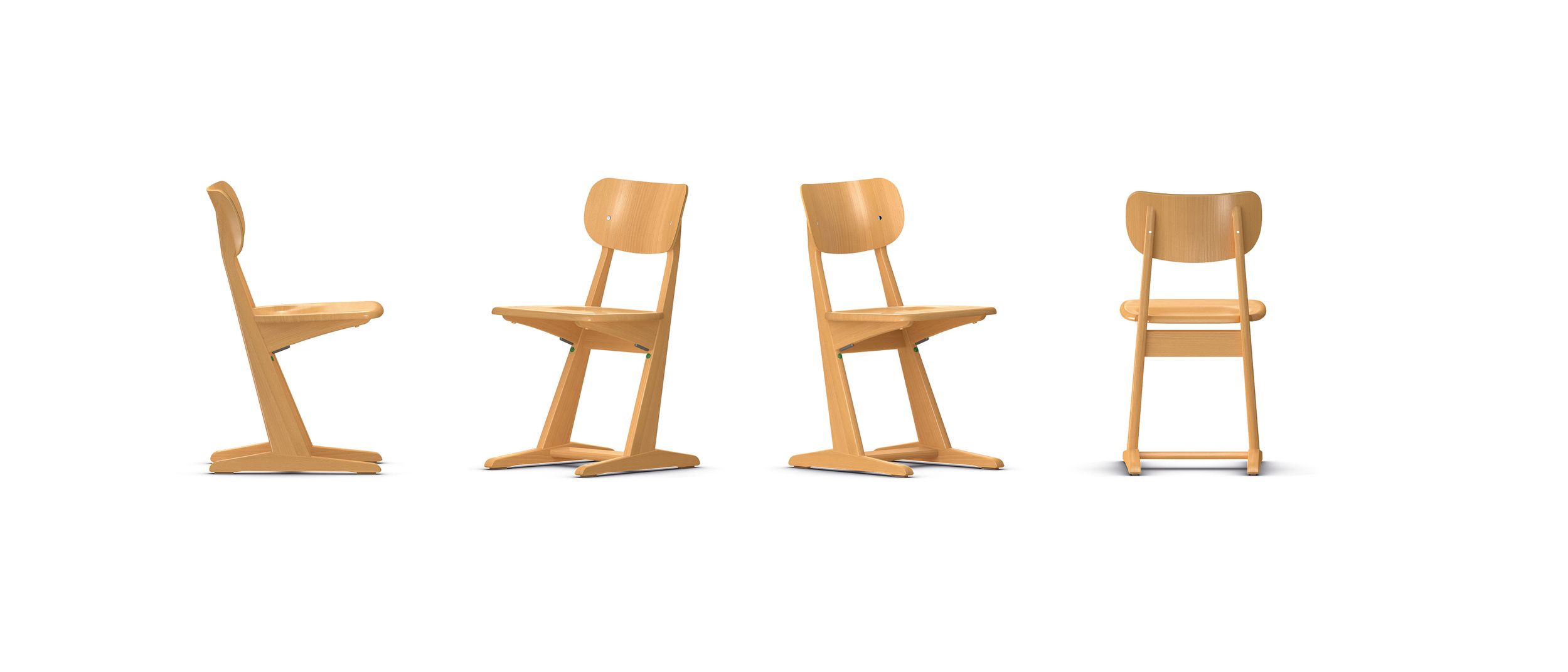 The wooden skid chair by VS seen from four perspectives