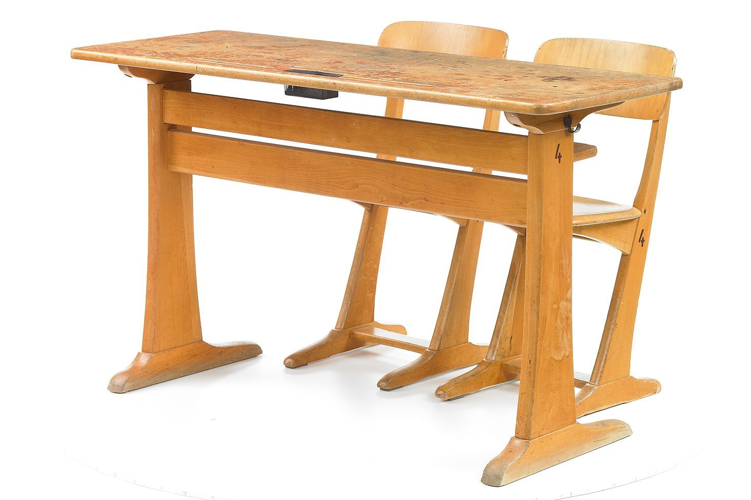 VS wooden skid chairs stand at a skid table for students