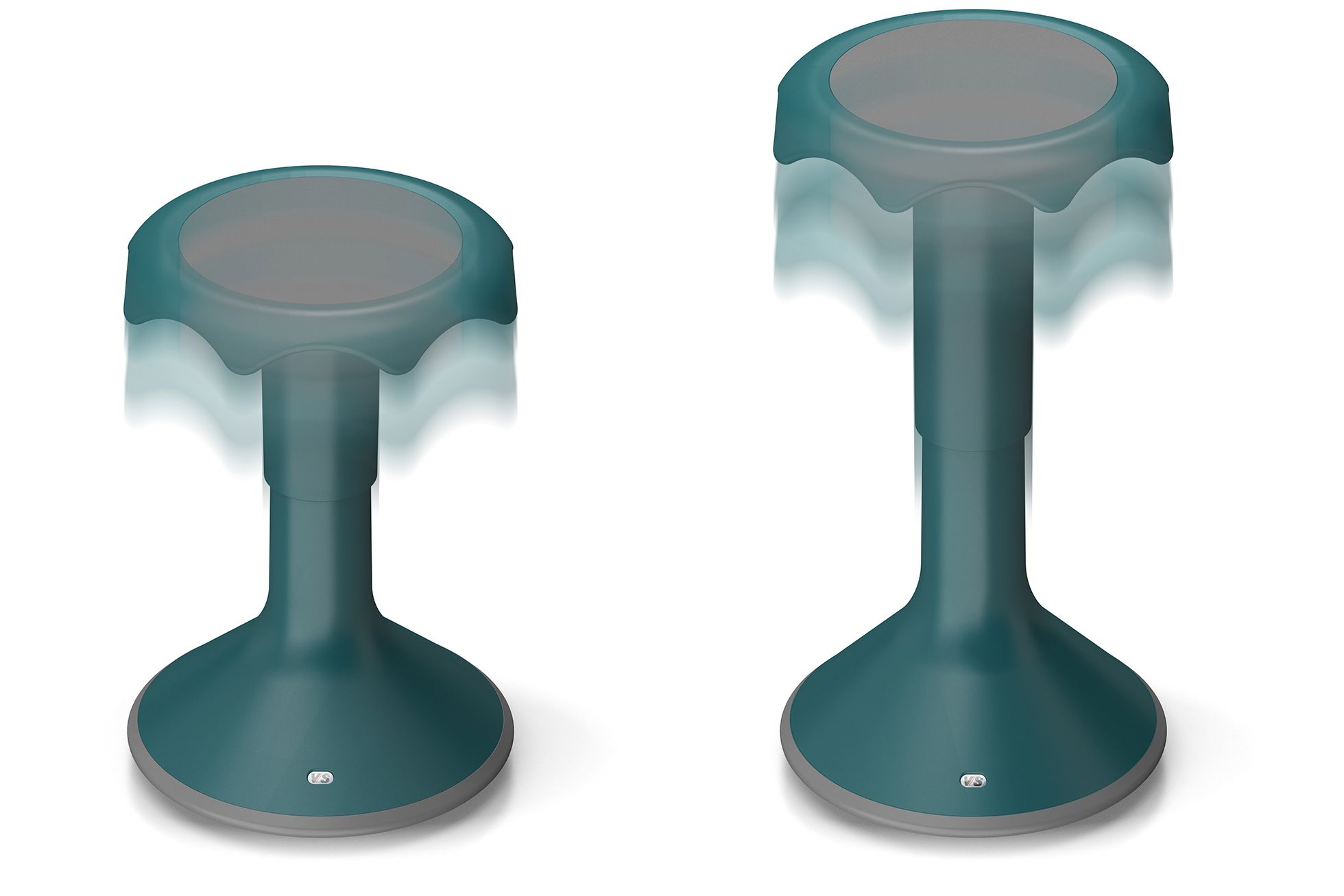 Two turquoise Hokkis by VS in two sizes with gas spring height adjustment