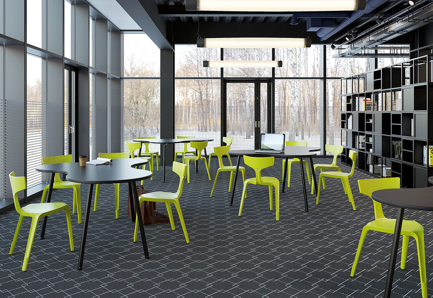 A cafeteria with stackable Stakkis and Puzzle tables by VS