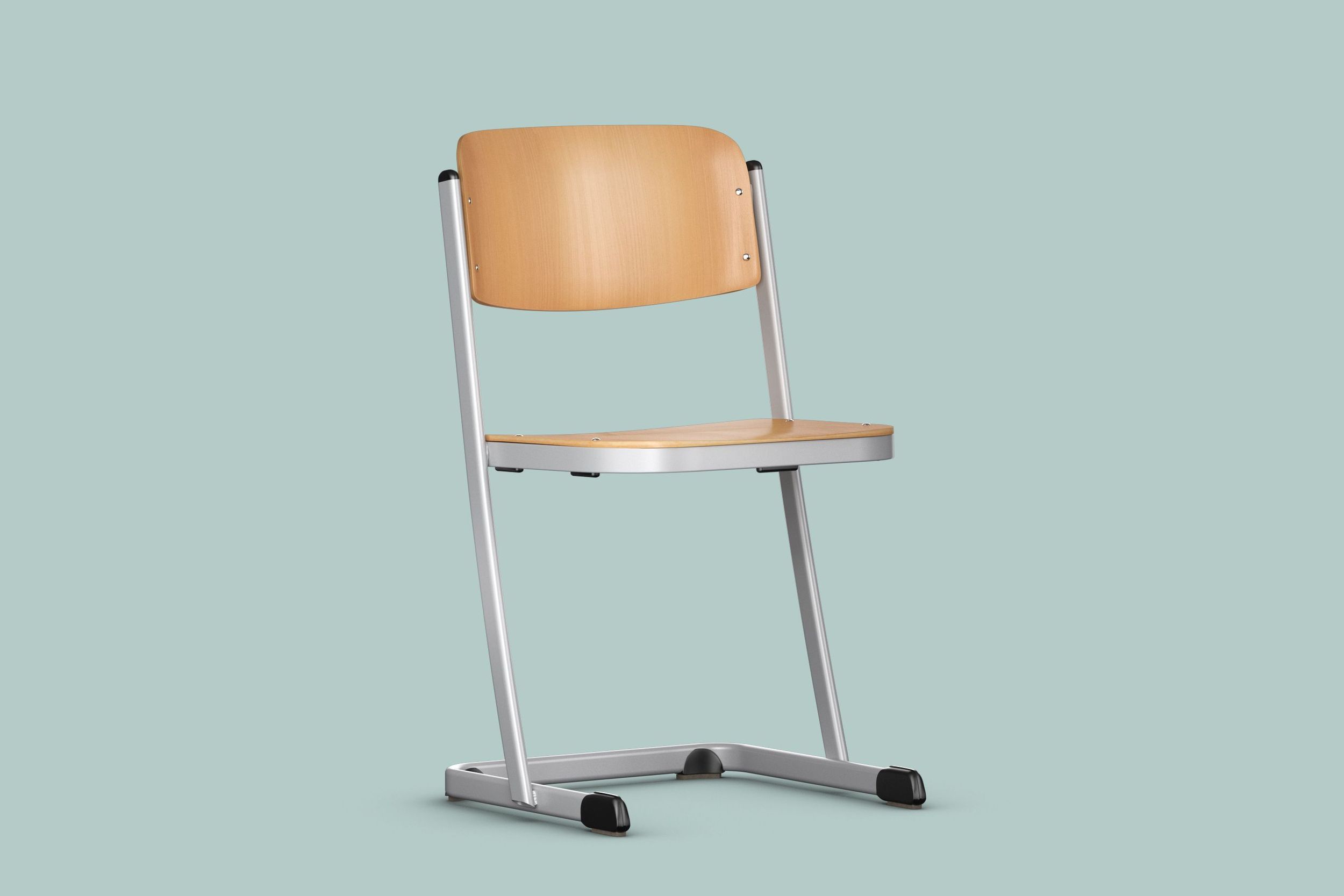 Der Schülerstuhl BasicGlide ist in sechs verschiedenen Größen verfügbar, einfach stapelbar und kann mit der Huckepack-Ausrüstung ganz leicht auf den Tisch aufgestuhlt werden.