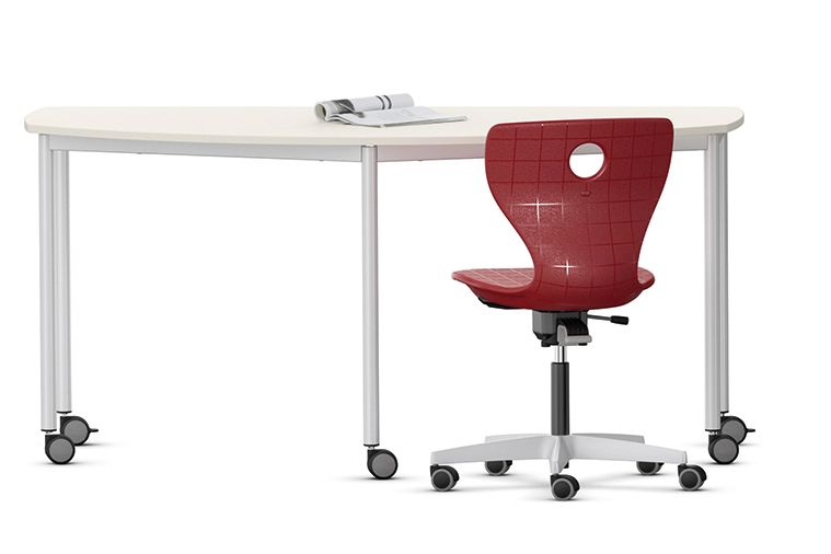 The semi-circular group table from the Shift+ series by VS with a PantoMove-LuPo swivel chair