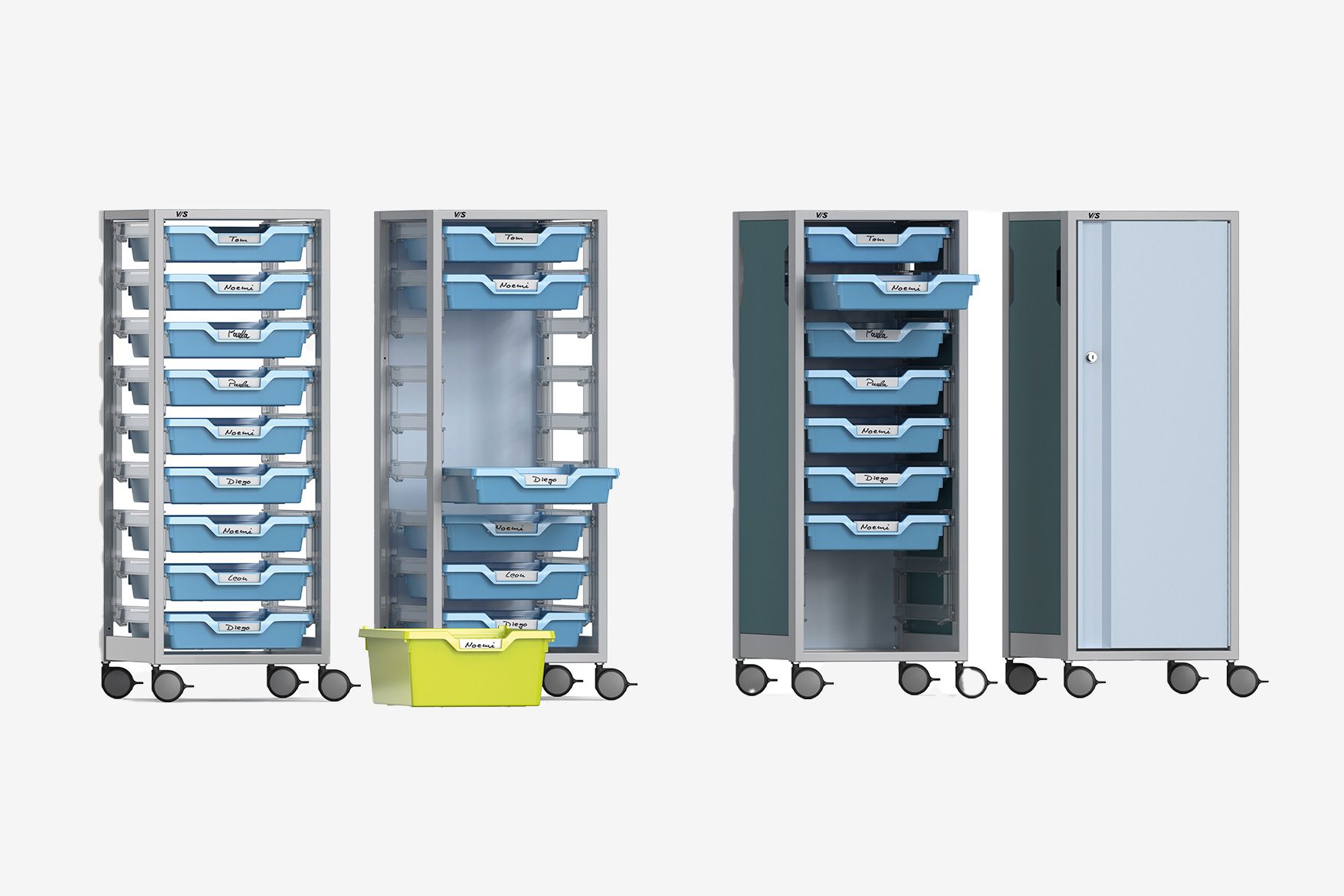 The SpaceWalk mobile storage module with guide rails for Gratnells boxes